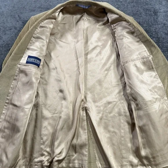 Vintage Lands End Blazer Mens 42R Tan Corduroy 2 Button Leather Elbow Pad Coat